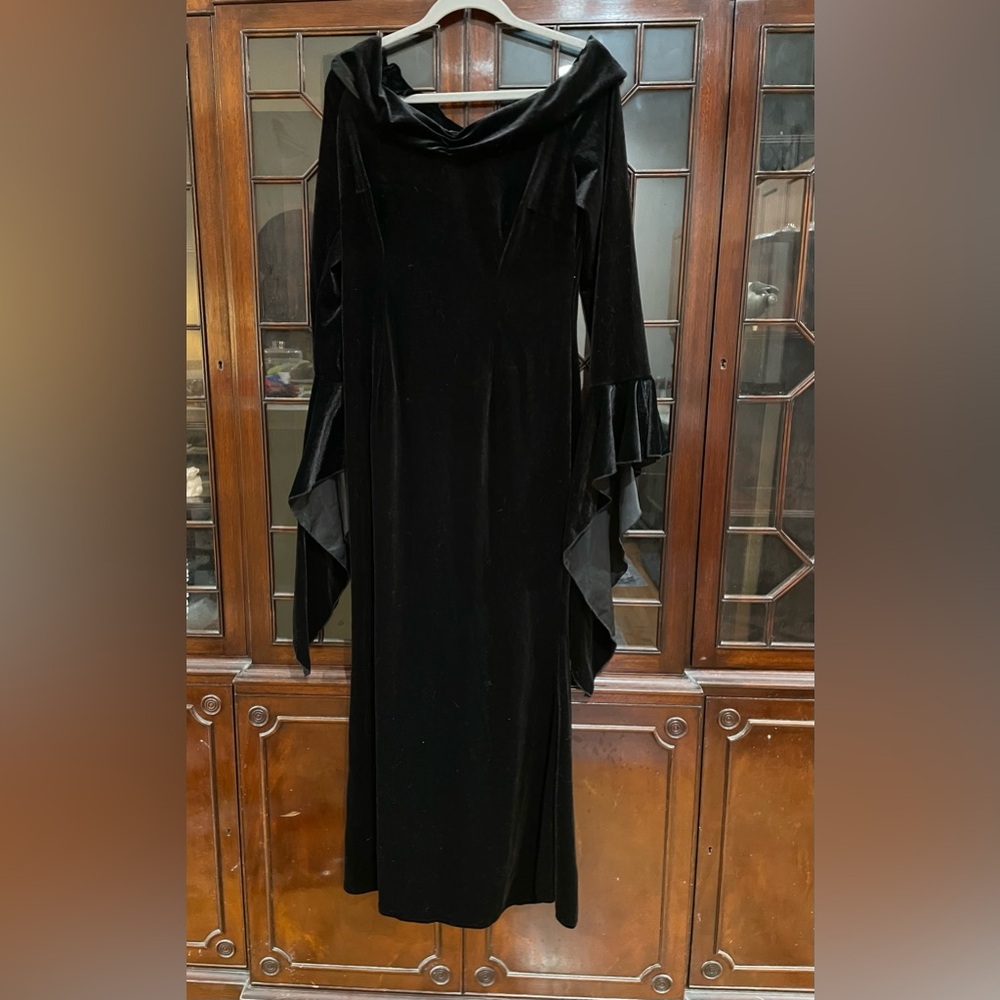 Modecrush Chic Black Long Trumpet Sleeve Velvet Dress Stunning